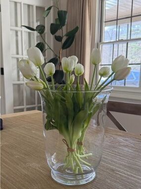 Large Glass Hurricane Vase Nancy Meyers Cottage core Style